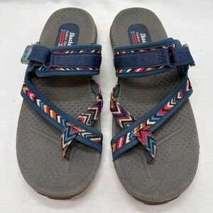 Skechers Women's Reggae-Zig Swag sandals in the navy/multicolor colorway Size 7